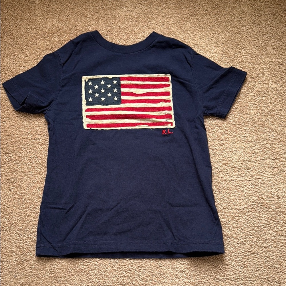 Ralph Lauren Navy Blue Kids Shirt with American Flag Design